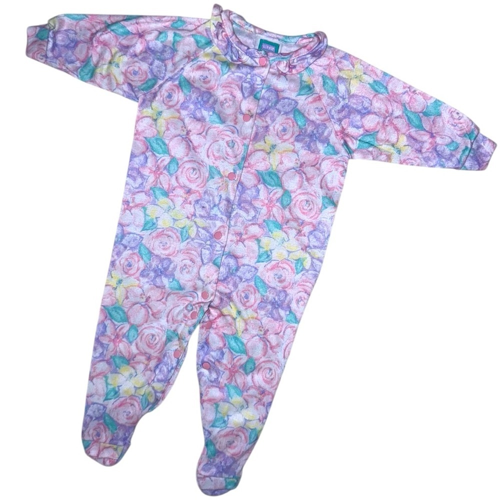Vintage Little Me Floral Baby Sleeper Medium 6–9M Footed Pajamas USA Made